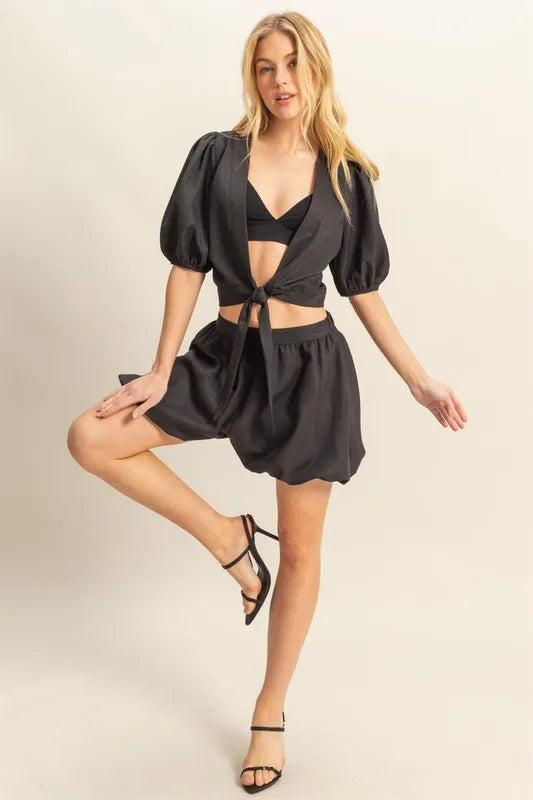 HYFVE Front Tie Top and Bubble Hem Shorts