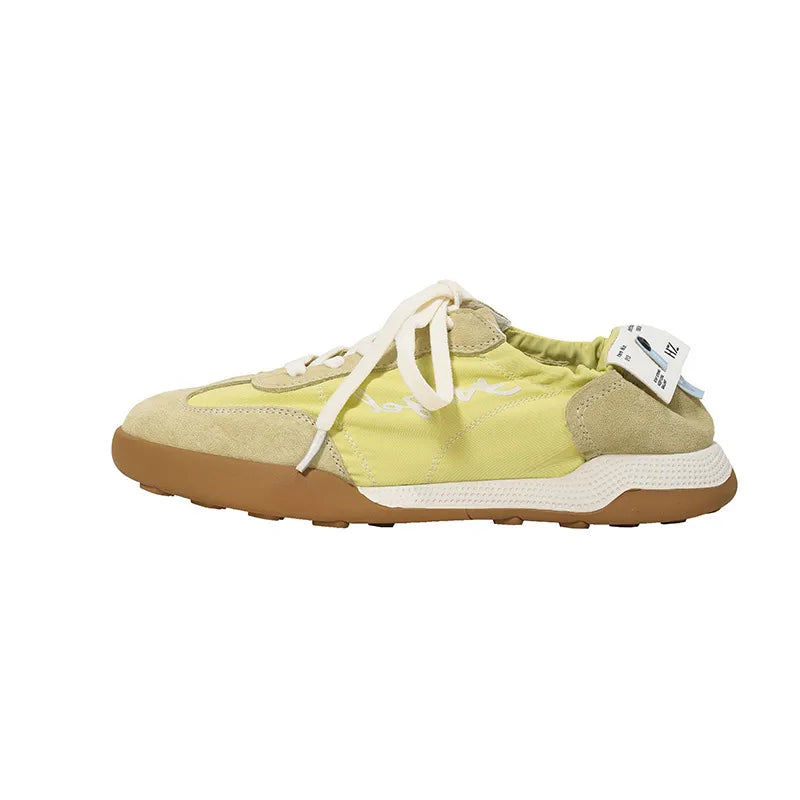 Lace Up Contrast Round Toe Flats Sneakers Yellow