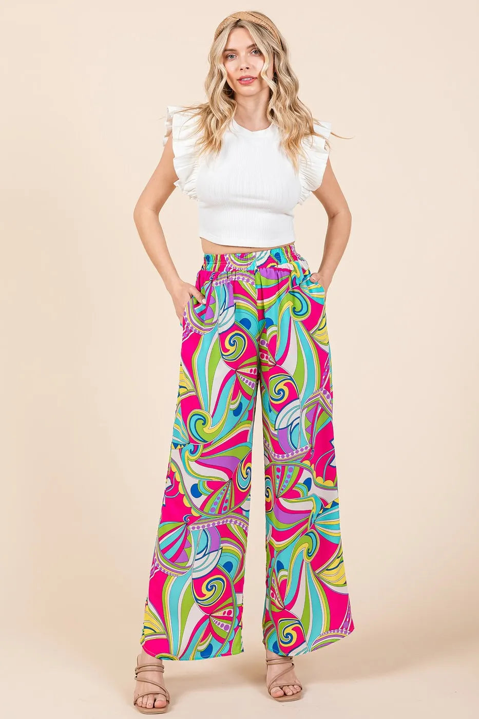 Mittoshop Abstract Print Elastic Waist Wide Leg Pants