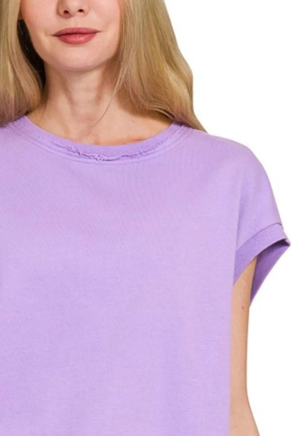 Zenana French Terry Round Neck Cap Sleeve T-Shirt