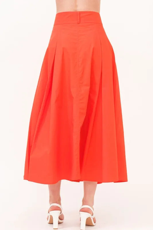 And The Why Button Front Pleated Midi Skirt