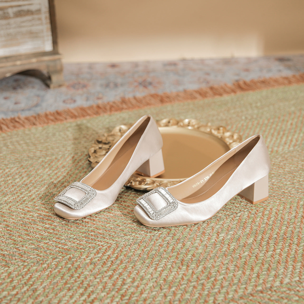 Square Toe Block Heels Pumps