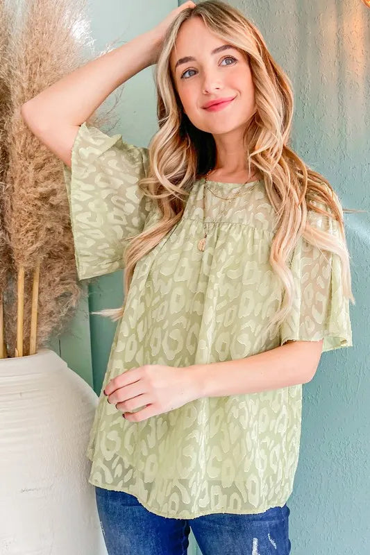 And The Why Woven Leopard Pattern Baby Doll Blouse
