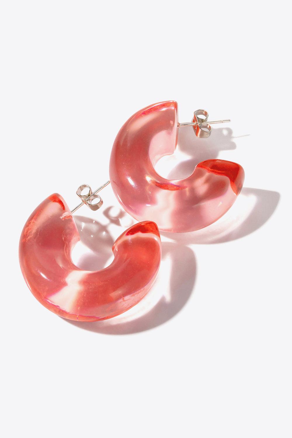 Resin C-Hoop Earrings Coral One Size