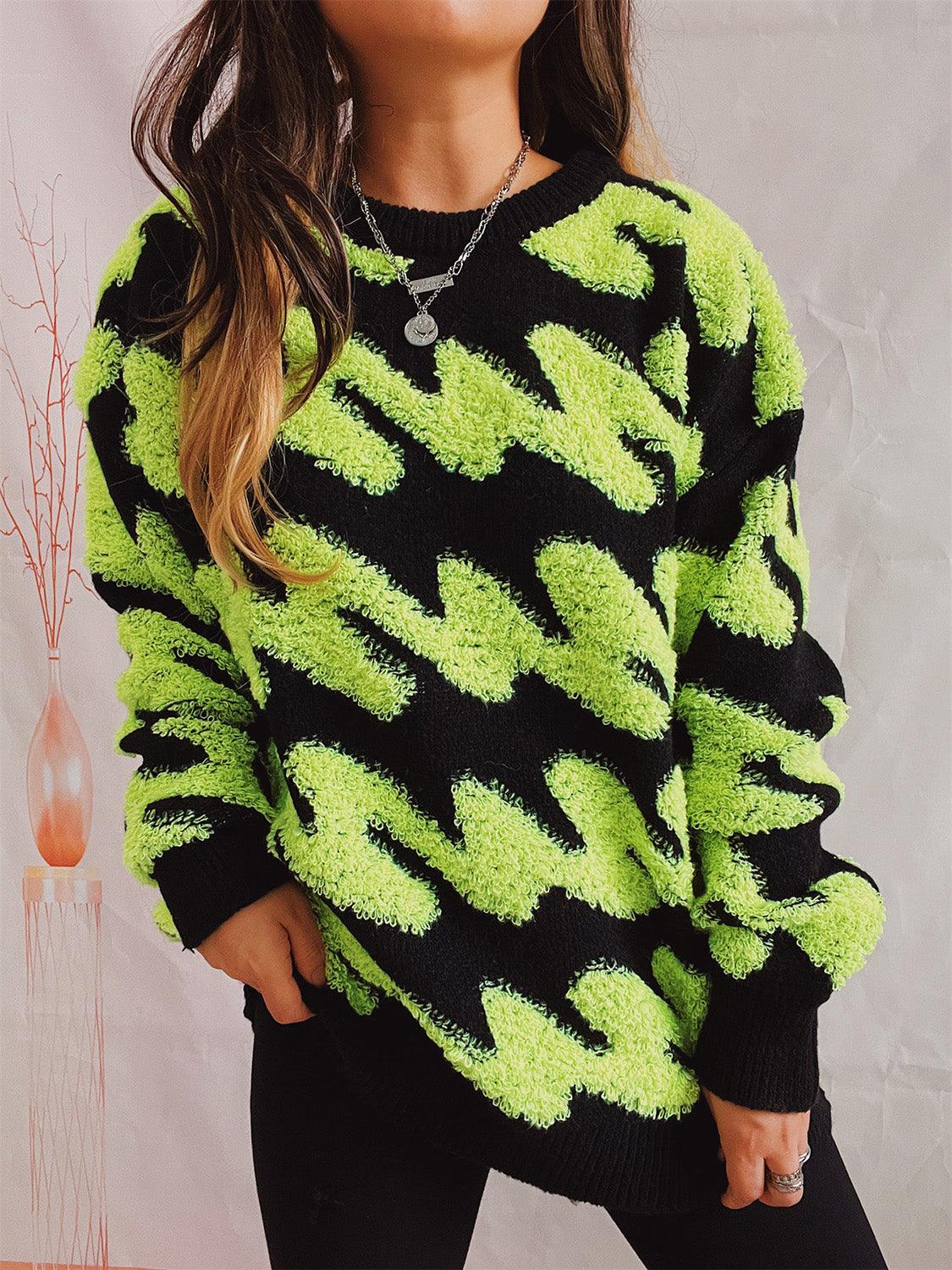 Ribbed Striped Dropped Shoulder Sweater Lime