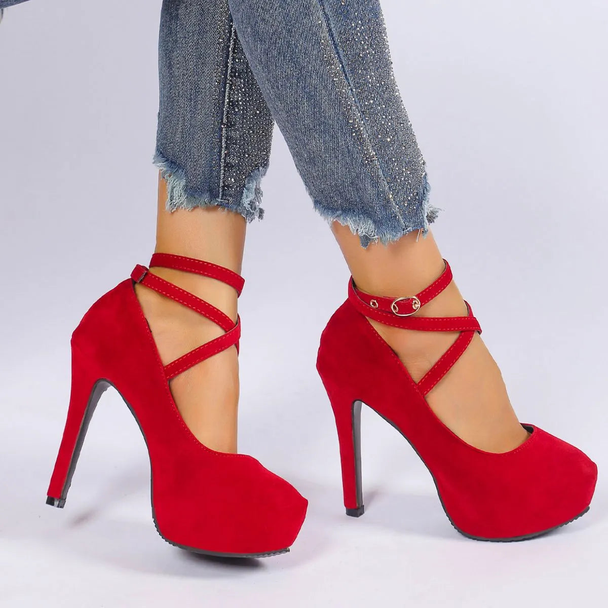 Round Toe Stiletto Pumps Red