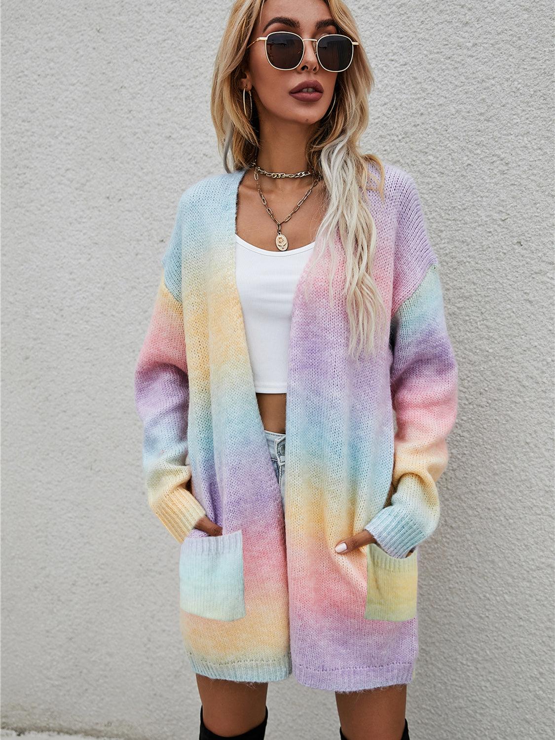 Angel Wings Full Size Pocketed Open Front Gradient Cardigan Blush Pink