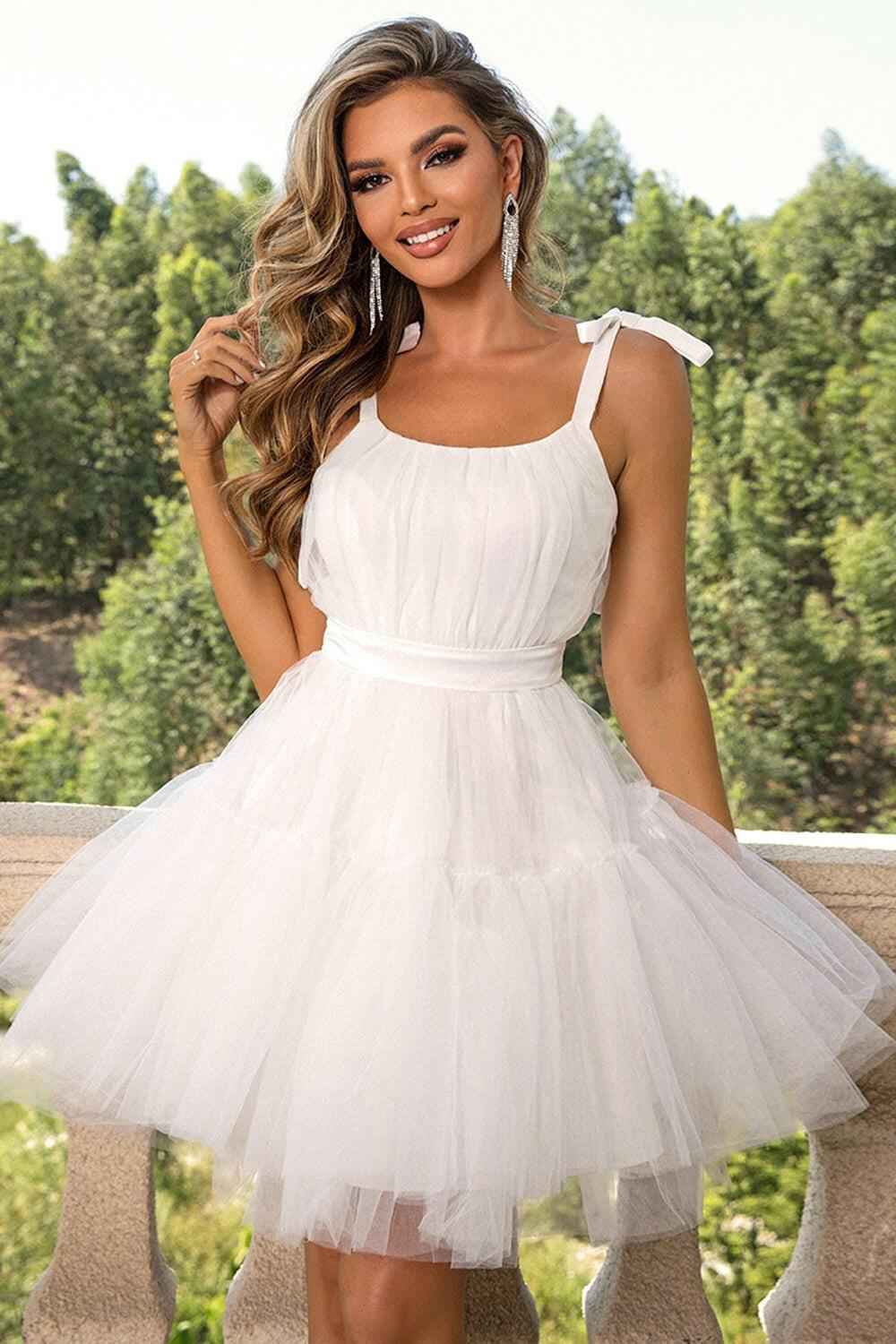 Tie-Shoulder Mesh Dress for Effortless Style and Comfort White