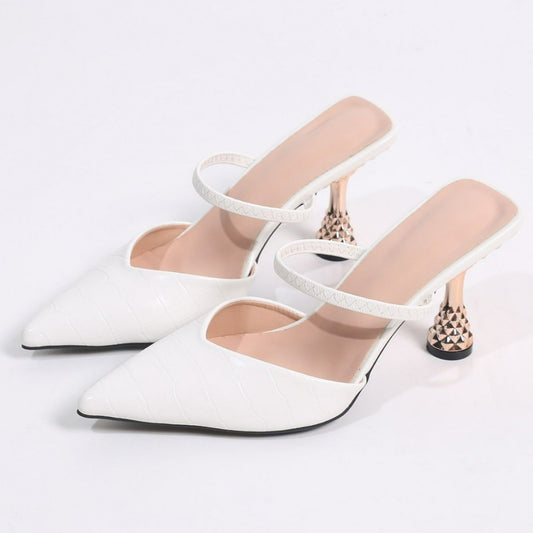 Textured Point Toe Mid Heel Pumps