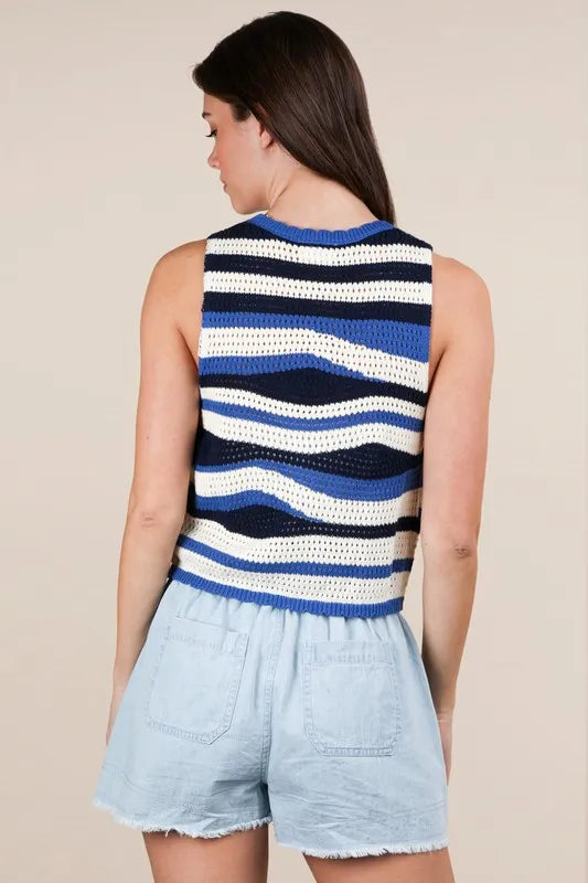 VERY J Multi Color Stripe Knit Crop Tank