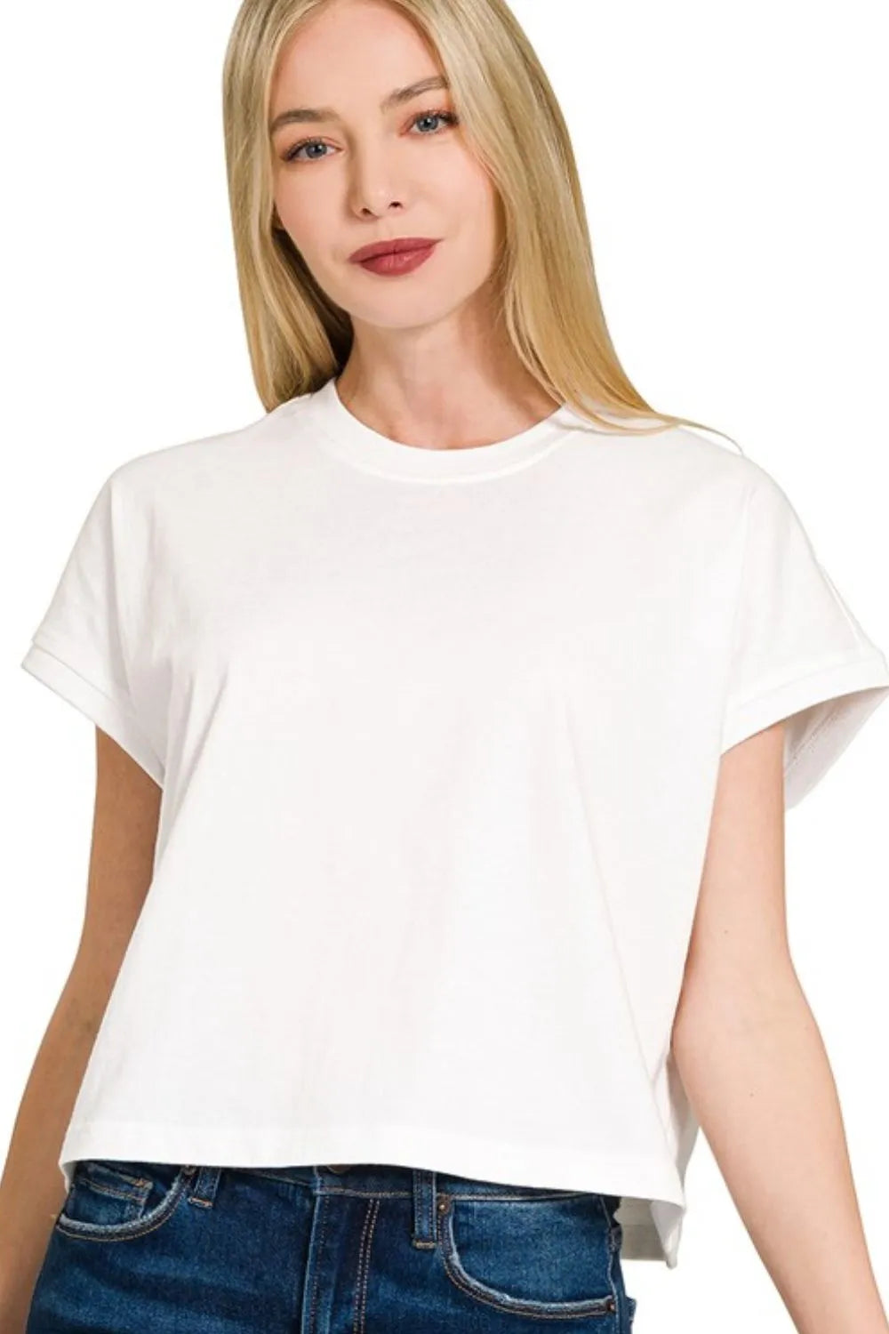 Zenana Premium Cotton Relaxed Crop Tee WHITE