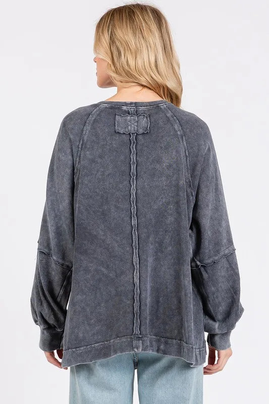 Mittoshop Mineral Wash Raglan Long Sleeve Oversized Top