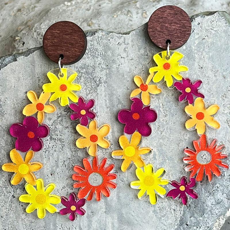 Floral Teardrop Earrings Style C One Size