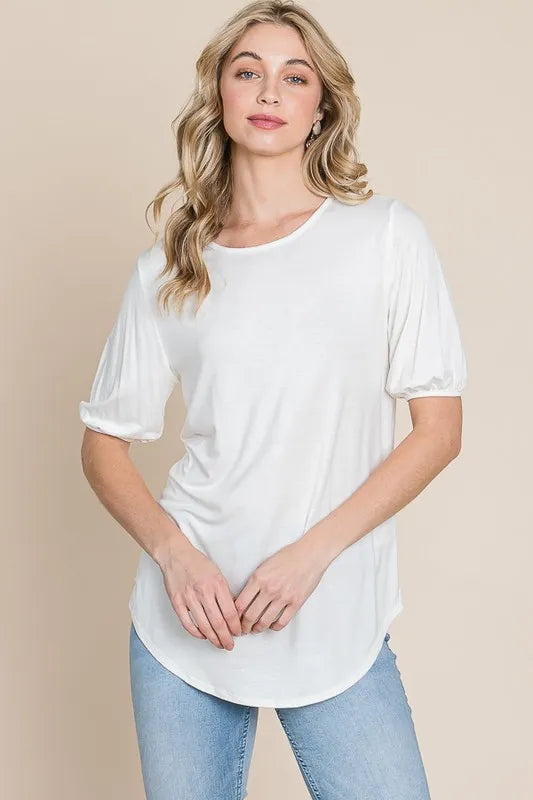 BOMBOM Round Neck Puff Sleeve T-Shirt