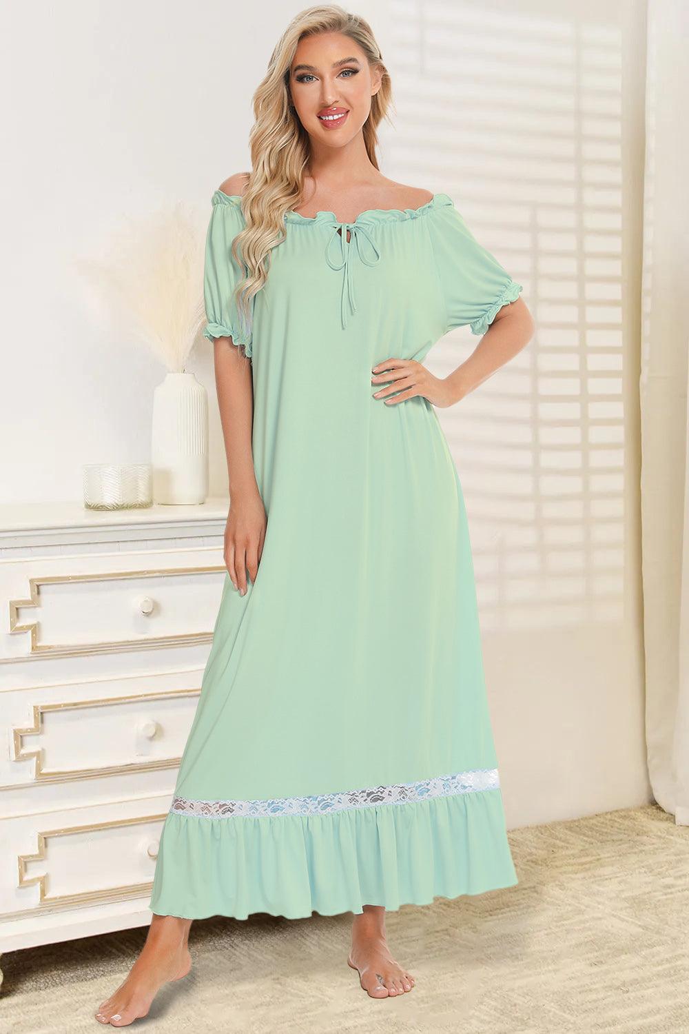 Lace Detail Short Sleeve Lounge Dress Light Green