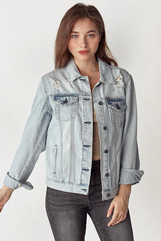 RISEN Distressed Button Up Jacket Light