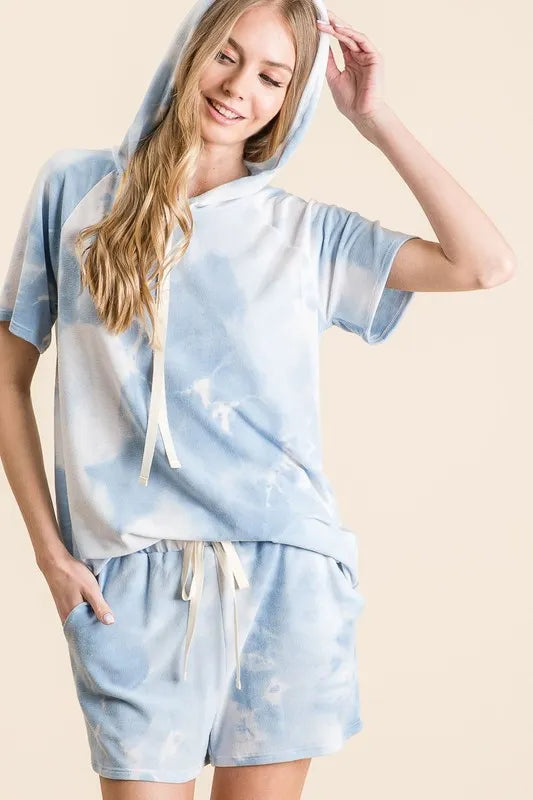 BiBi Tie Dye French Terry Hoodie Top and Bottom Set BLUE TIE DYE