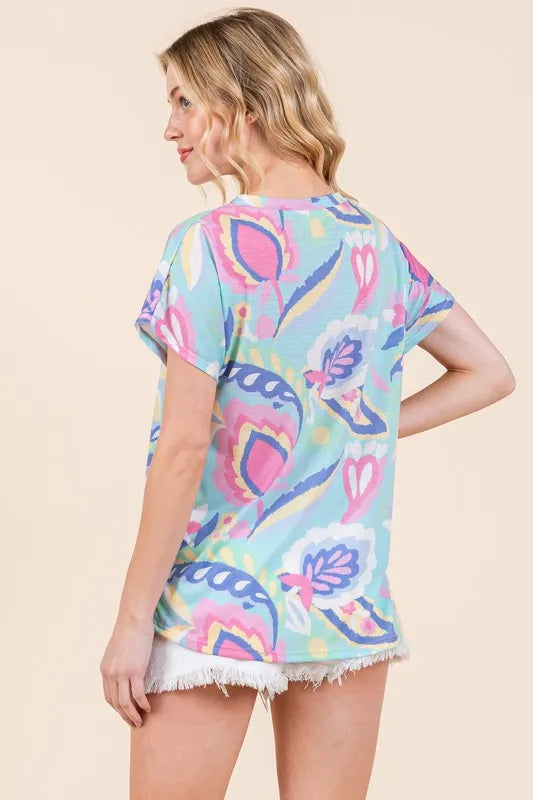 BOMBOM Lightweight Printed Round Neck Short Sleeve T-Shirt