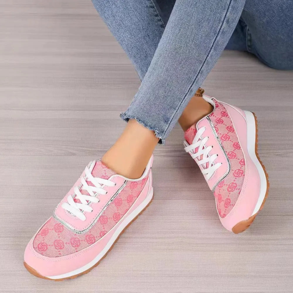 Floral Contrast Round Toe Athletic Pink