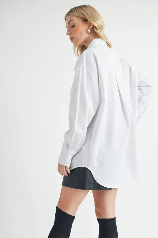 Aemi + Co High-Low Collared Neck Drop Shoulder Shirt