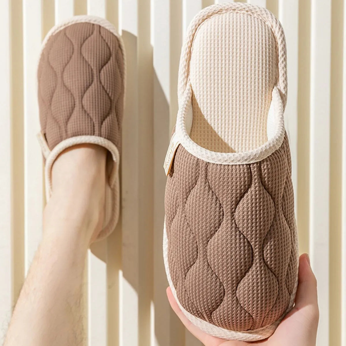 Round Toe Flats Slippers Brown