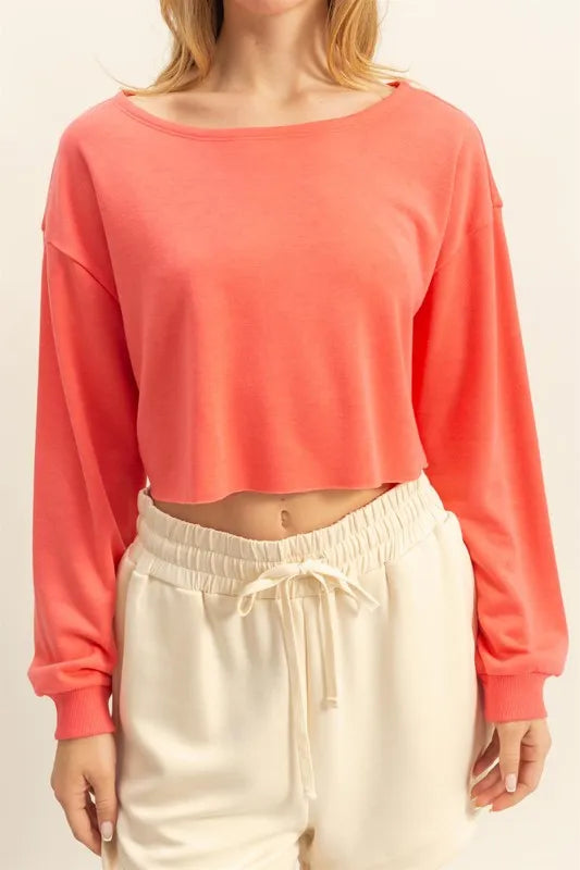 HYFVE Boat Neck Long Sleeve Cropped Top