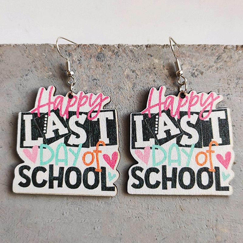 School Theme Wooden Dangle Earrings Style E One Size