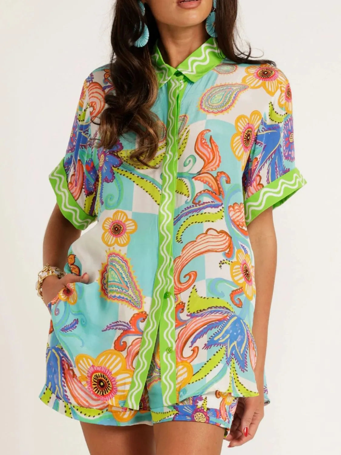 Button Up Half Sleeve Top and Shorts Set