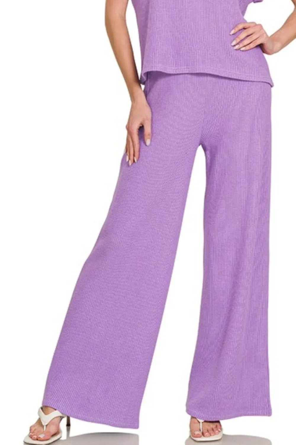 Zenana Rolled Sleeve Top and Pants Sweater Set