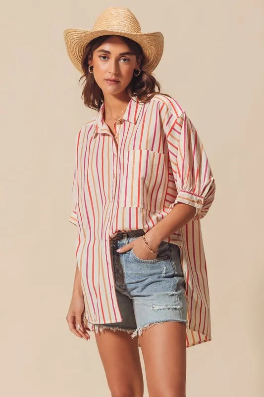 SO ME Multicolored Stripe Button Down Shirt