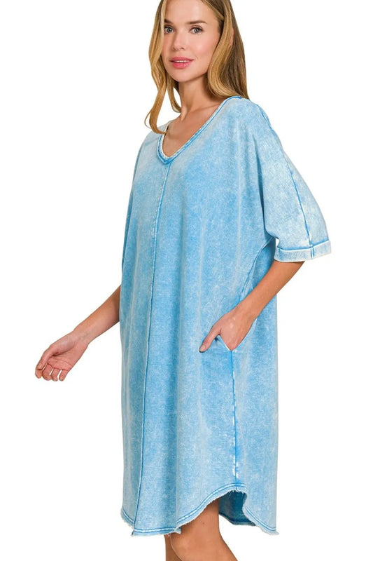 Zenana Acid-washed French Terry Tee Shirts Dress