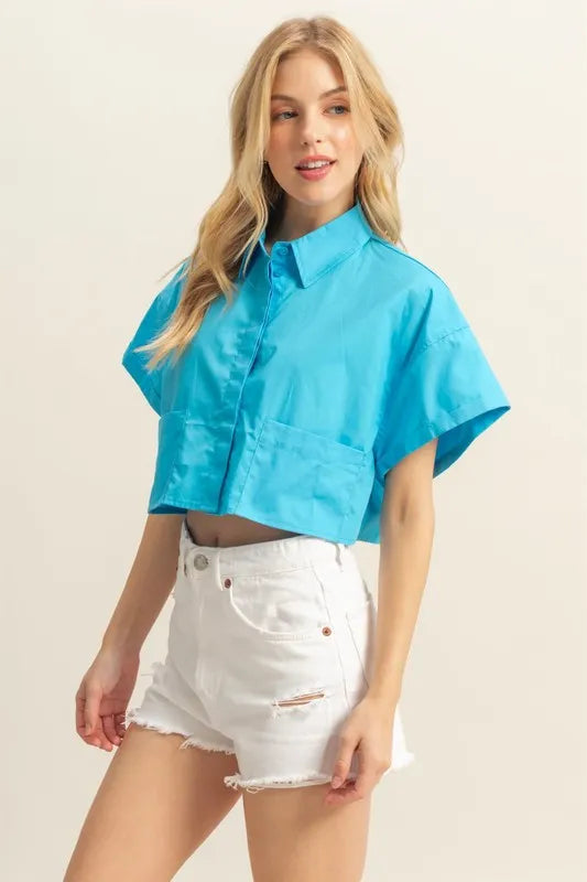 HYFVE Collared Neck Short Sleeve Crop Shirt