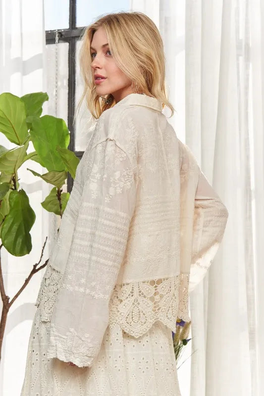 ADORA Crochet Lace Long Sleeves Button Down Shirt