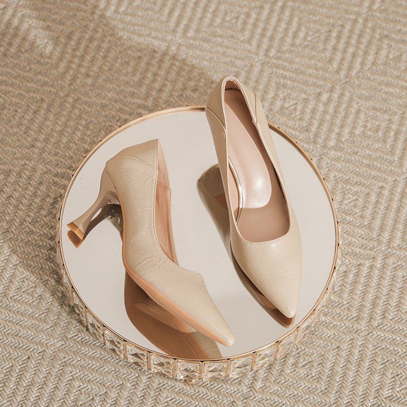 Point Toe Flare Heels Pumps Ivory