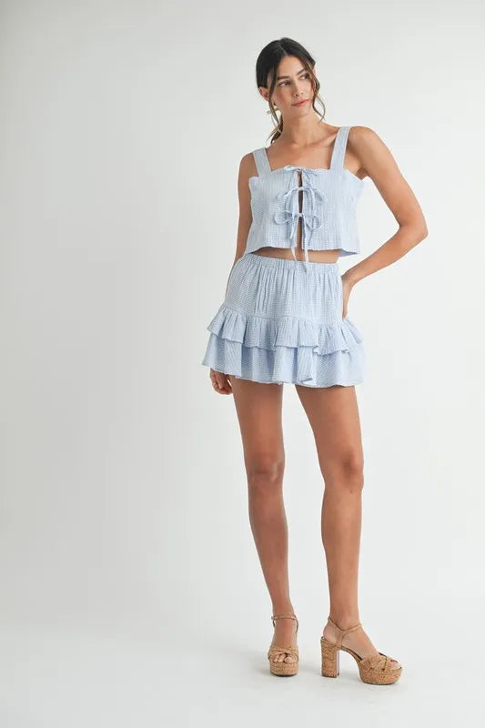 MABLE Gingham Plaid Crop Top and Mini Skirt Set Blue