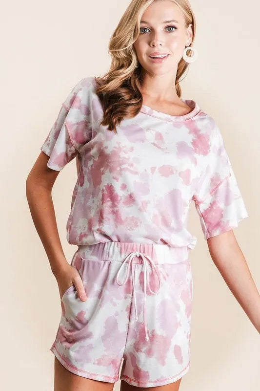 BiBi Tie Dye Print Terry Shorts With Side Pockets