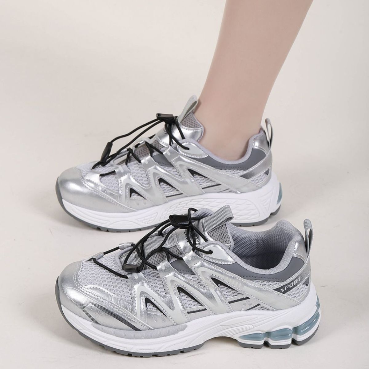 Elastic Lock Laces Mesh Breathable Athletic Gray