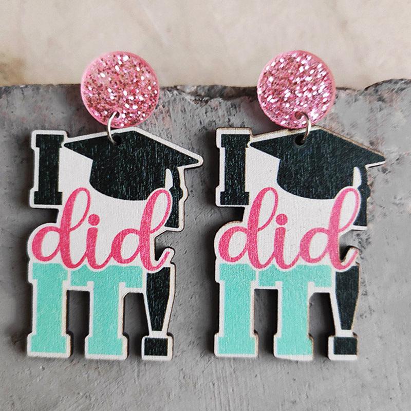 School Theme Wooden Dangle Earrings Style B One Size