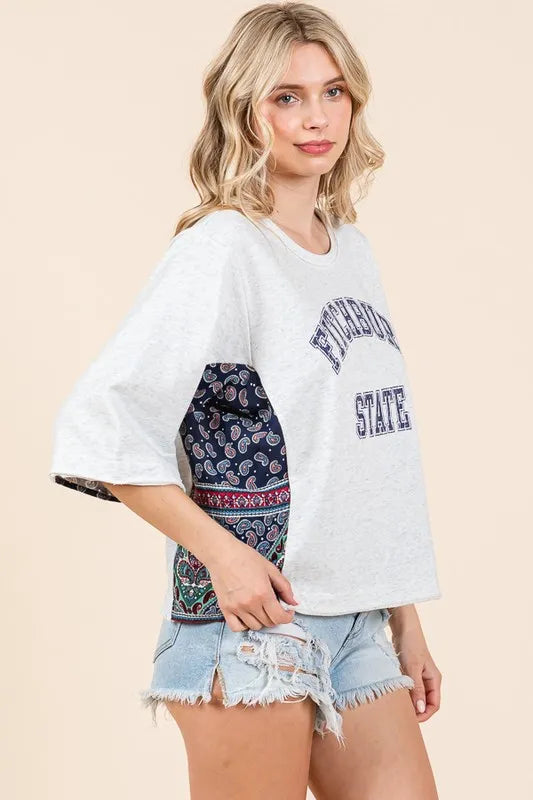 Lime 'N' Chili Fitchburg State Graphic Contrast Half Sleeve Top