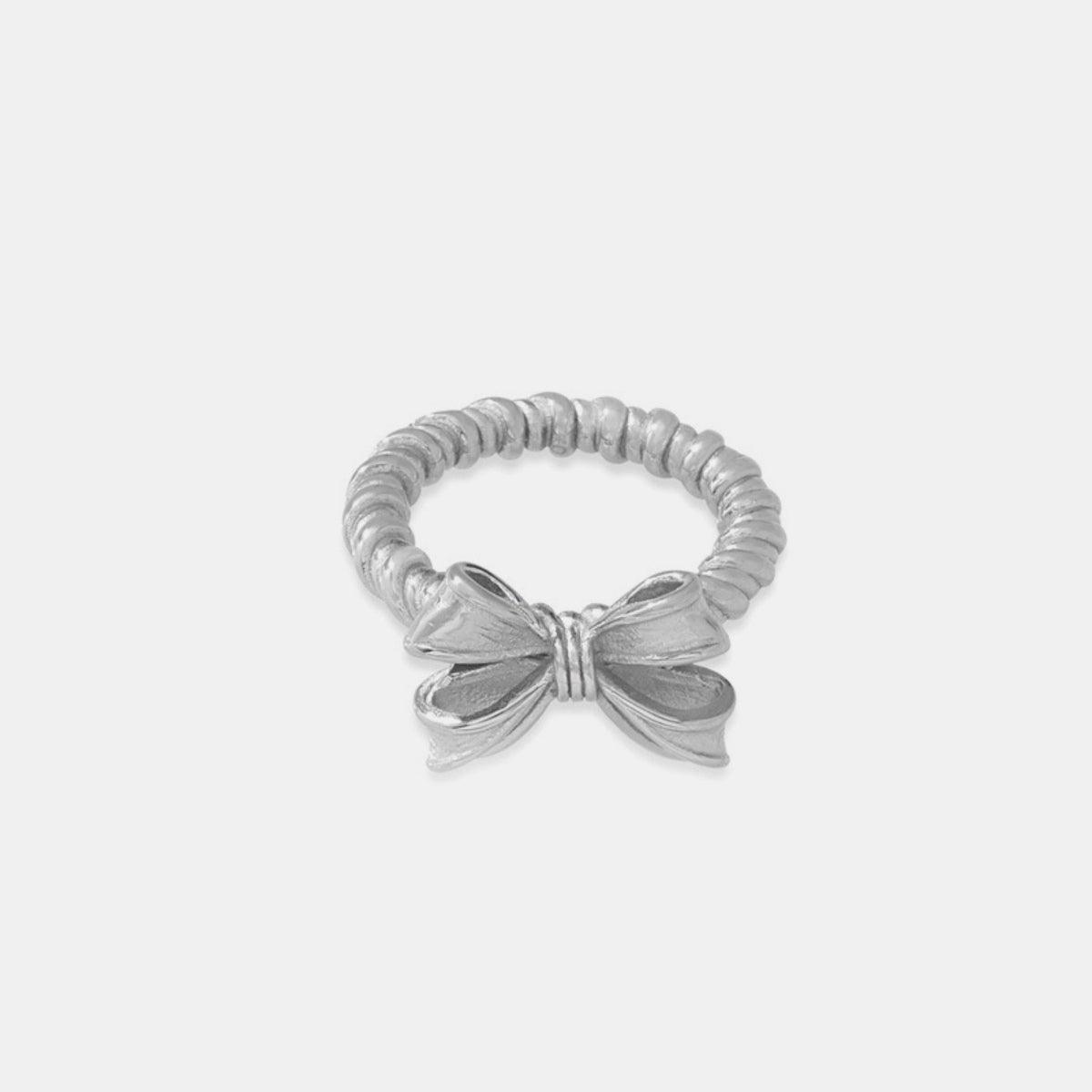 Twisted Titanium Steel Bow Ring Silver