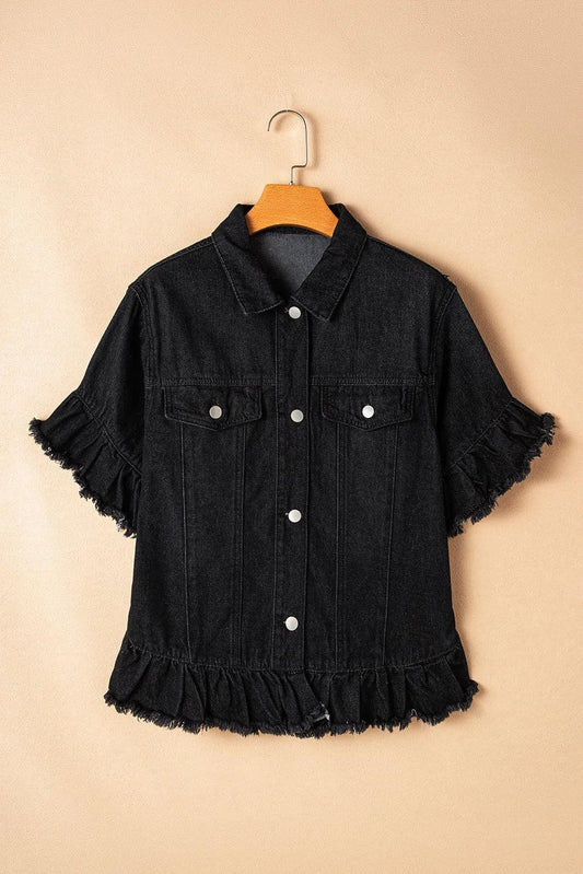 Raw Hem Button Up Denim Top
