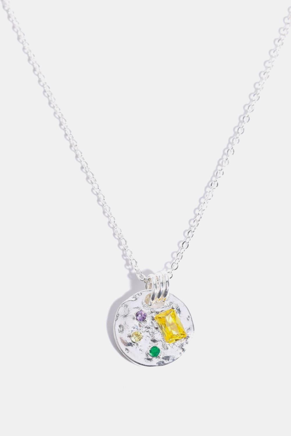Inlaid Multicolored Zircon Round Pendant Copper Necklace Silver One Size