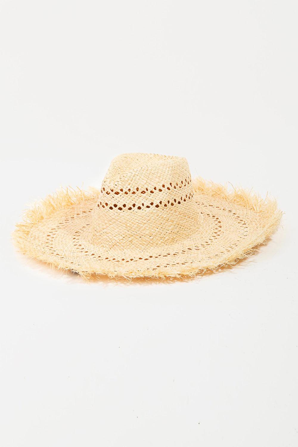 Fame Openwork Raw Hem Weave Hat IV One Size