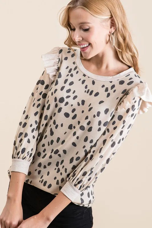 BiBi Dalmatian Print Terry Top with Contrast Band