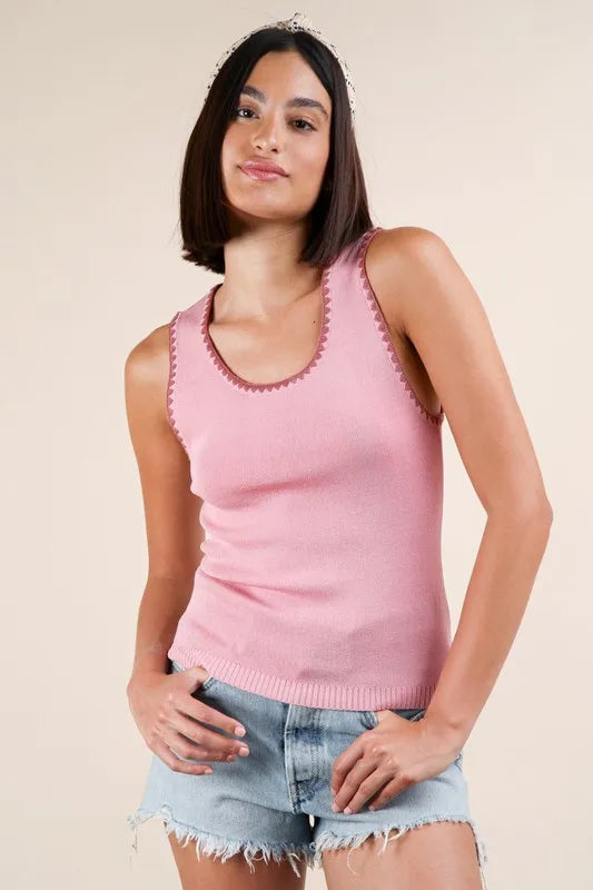 VERY J Blanket Style Sleeveless Knit Tank Blush