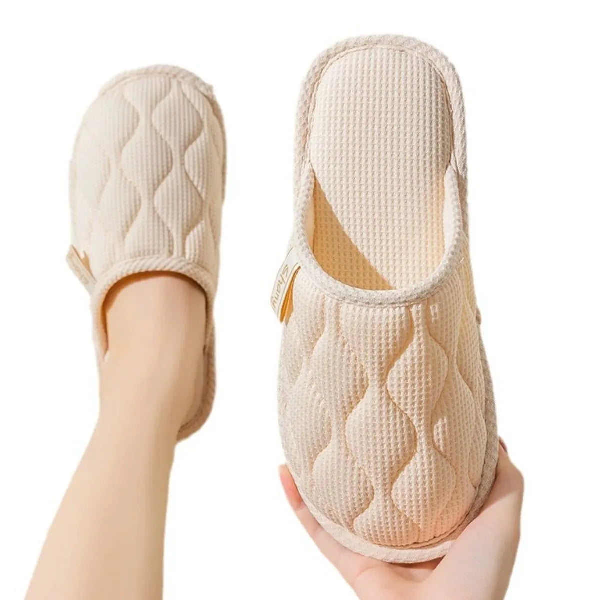 Round Toe Flats Slippers Apricot