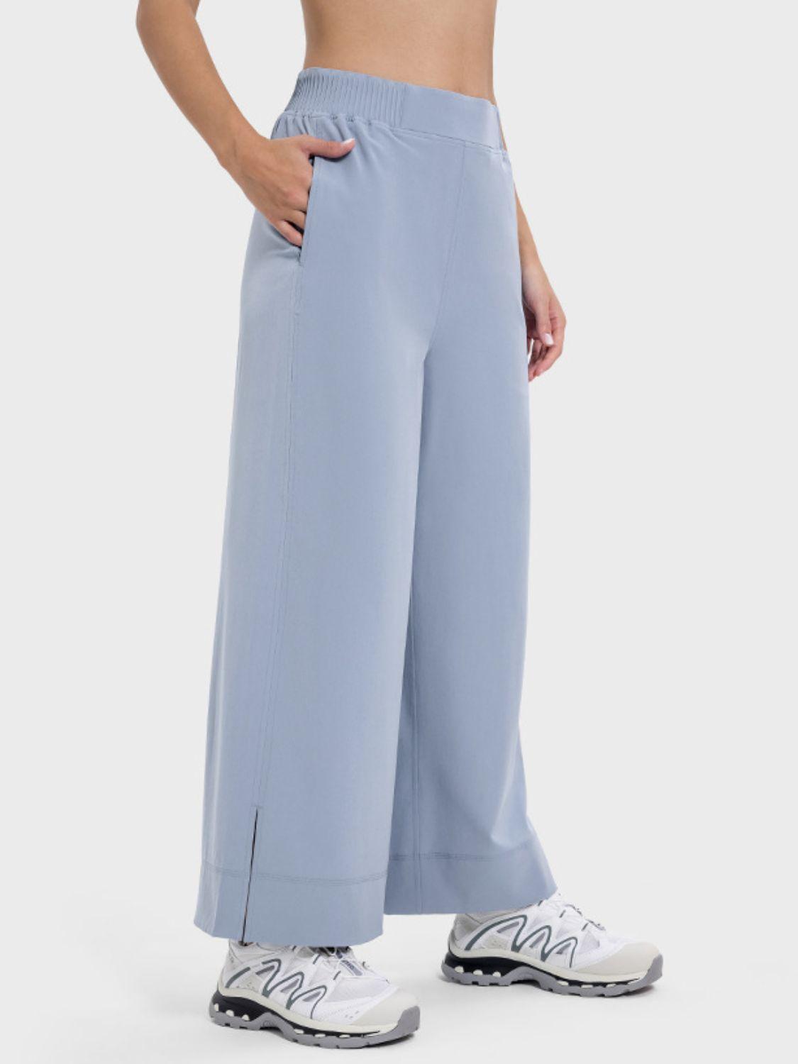 Millennia Slit Wide Leg Active Pants Light Blue
