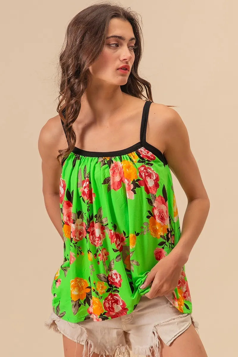 BiBi Floral Print Jersey Knit Gathering Cami Top