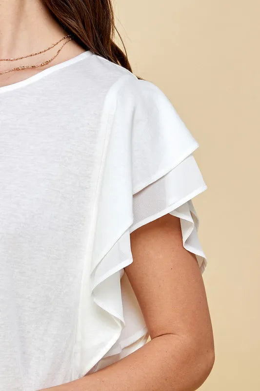 Lime 'N' Chili Round Neck Double Ruffle Cap Sleeve Top