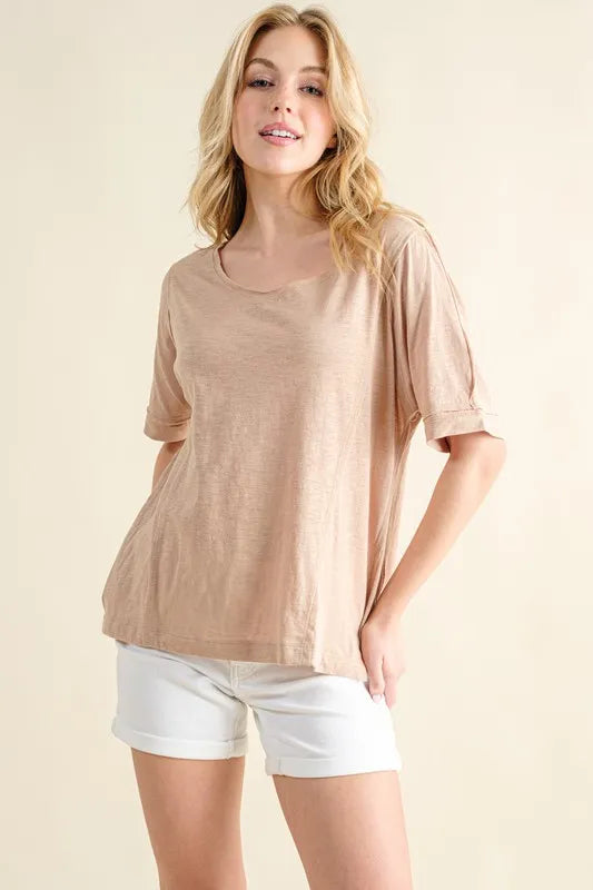 And The Why Vintage Slub Round Neck T-Shirt Taupe